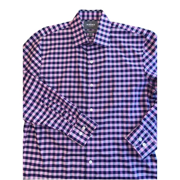 Bonobos Other - Bonobos Purple Gingham Dress Shirt Mens 16 33 Tailored Slim Fit Button Up